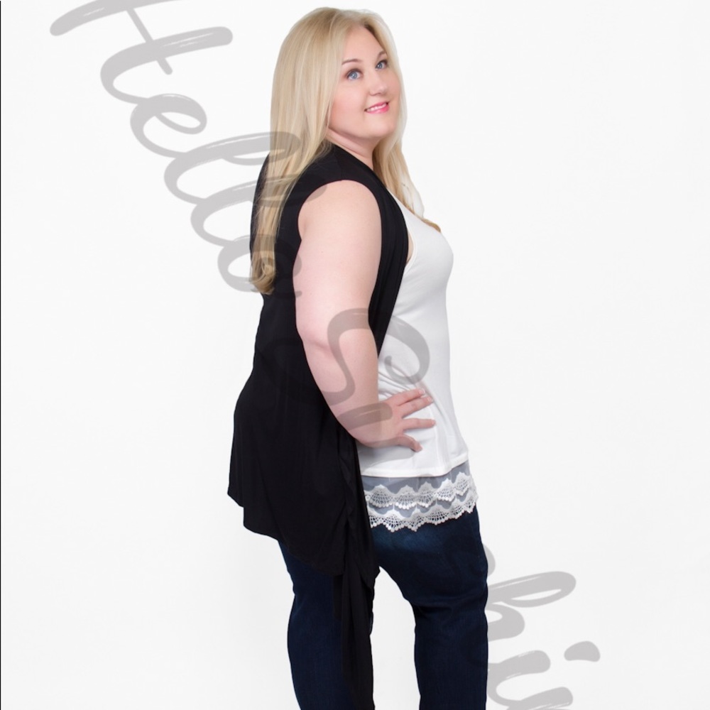 Plus Size Black Angled Pocket Vest